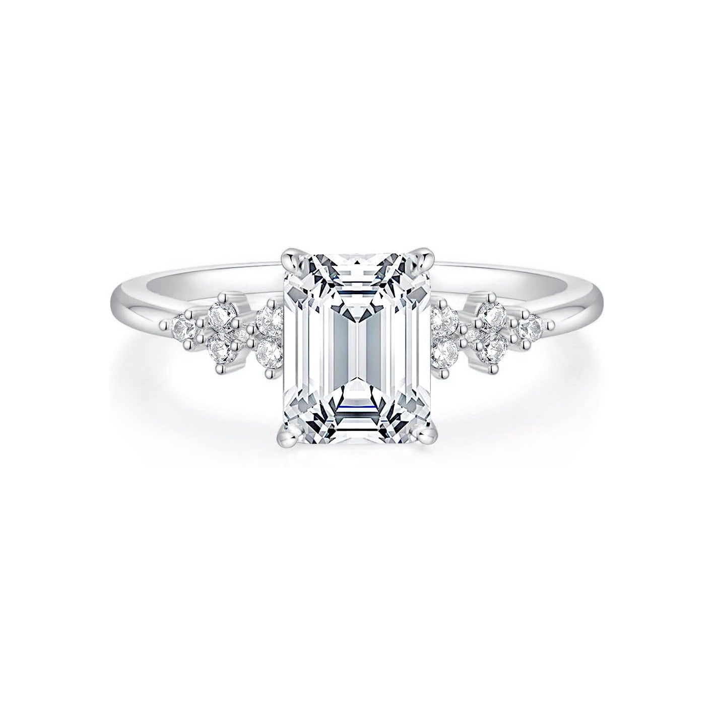 Goldiluxx S925 Sterling Silver Pave-set Rectangular Zircon Ring