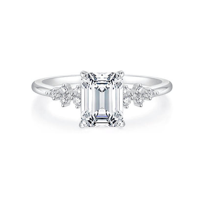 Goldiluxx S925 Sterling Silver Pave-set Rectangular Zircon Ring